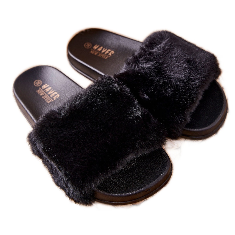 PH1 Pantuflas de goma con forma de piel Emmie negra negro