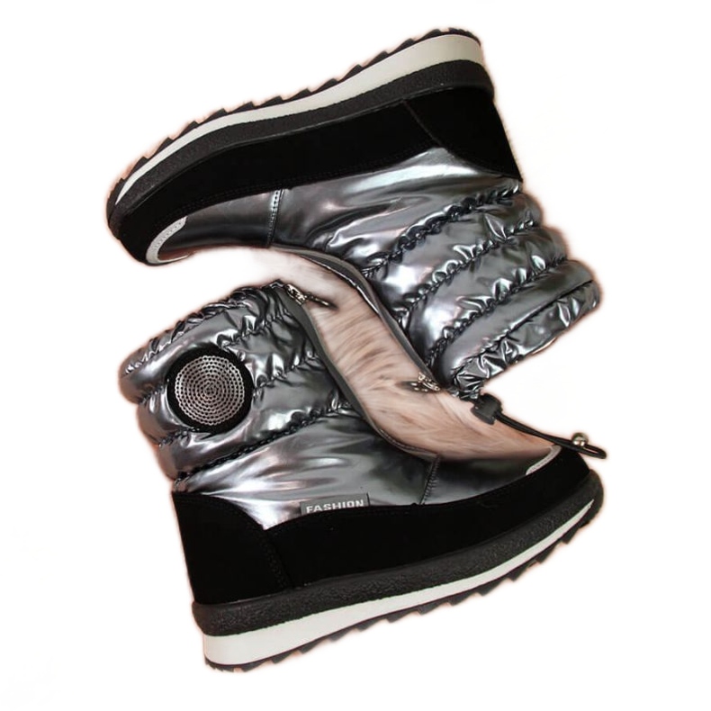 Miss Botas de nieve impermeables Jr EVE323B plateado negro