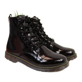 Botas lacadas cálidas Miss❤E Jr EVE251A negro blanco