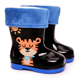 Botas de lluvia cálidas negras para niños con un tigre negro azul naranja