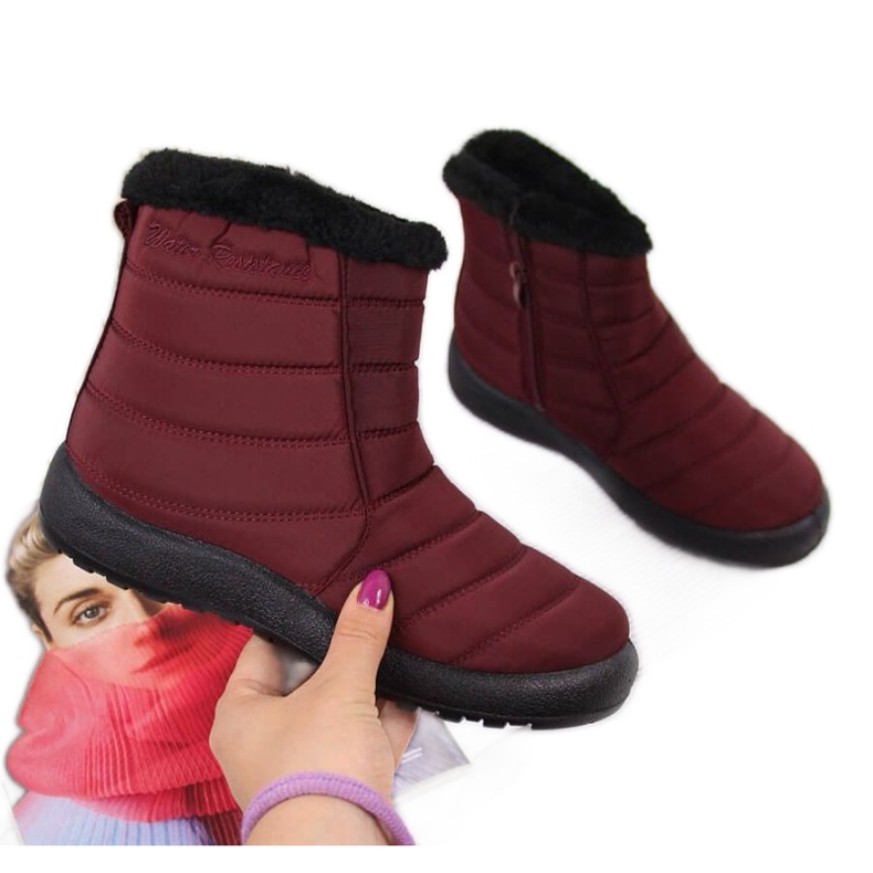 Botas de nieve impermeables con cremallera News W EVE181C burdeos rojo