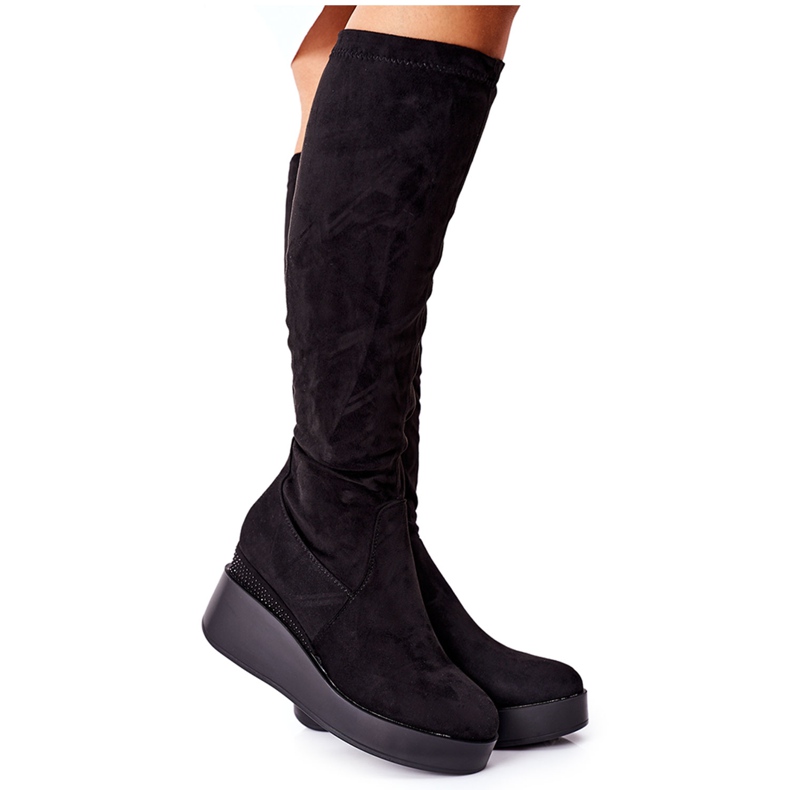 S.Barski Botas de cuña de ante S. Barski Black Celina negro