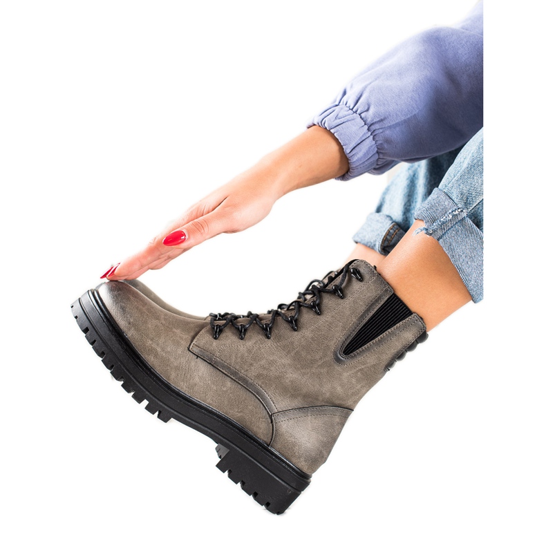 Sergio Leone Botas de trabajo con cordones y estampado gris Sergio Leone Botas de trabajo con cordones y estampado gris