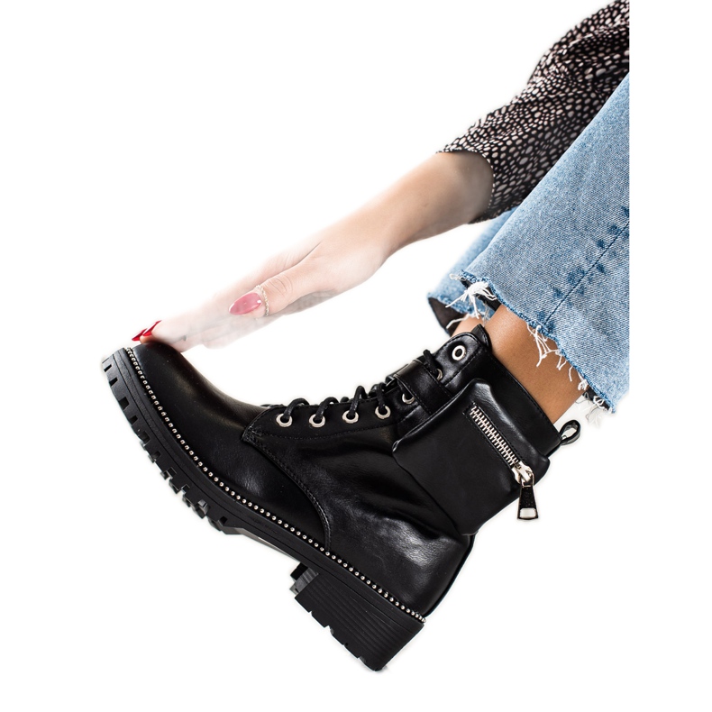 Queen Vivi Botas de trabajo con bolsillo negro
