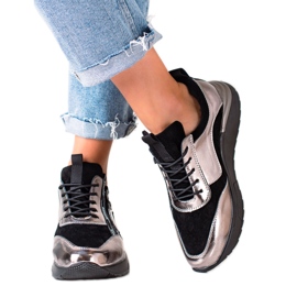 W. Potocki Zapatillas deportivas negras y plateadas de piel Potocki negro dorado