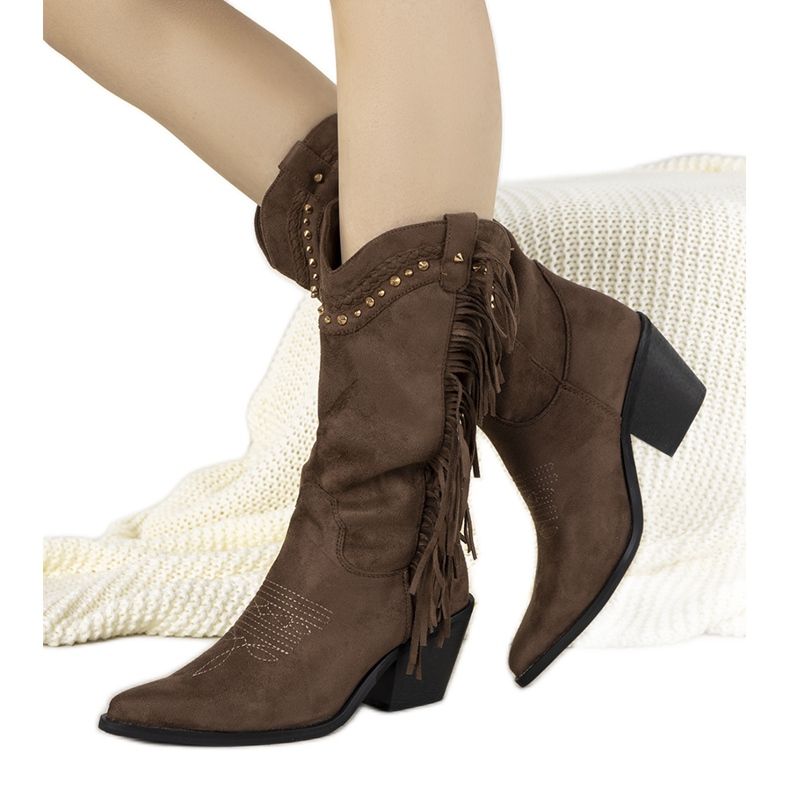 Botas vaqueras boho de gamuza marrón de Loneflare