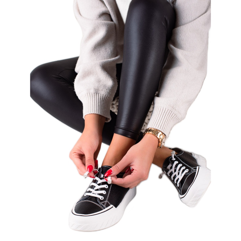 Vinceza Deportivas de piel calada negro Vinceza Deportivas de piel calada negro