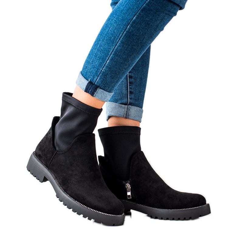 Bella Star Botines de ante sin cordones negro