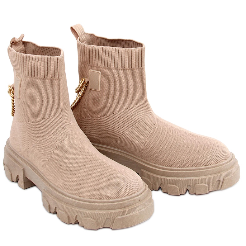 Botas tipo calcetín con cadena JX81P Khaki beige Botas tipo calcetín con cadena JX81P Khaki beige