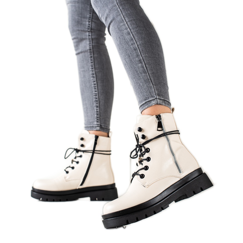 Sixth Sense Botas con cordones y cremallera decorativa beige