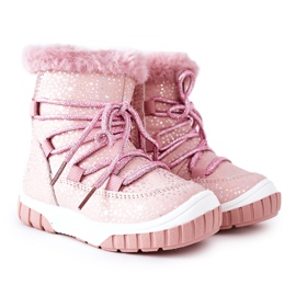PE1 Botas de nieve cálidas con estrellas de piel rosa rosado