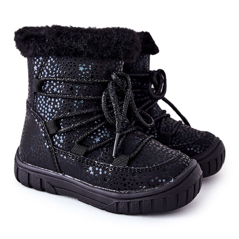 PE1 Botas de nieve cálidas negras con piel negro