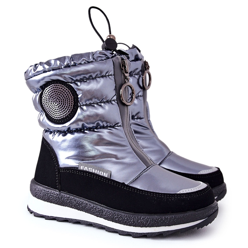 PE1 Botas de nieve altas de lana cálida Gris Lucia negro plata