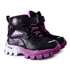 PJ2 Botas de nieve cálidas para niños con velcro Tannis Negro-Rosa rosado