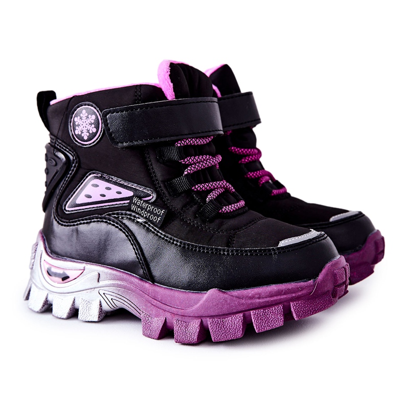 PJ2 Botas de nieve cálidas para niños con velcro Tannis Negro-Rosa rosado PJ2 Botas de nieve cálidas para niños con velcro Tannis Negro-Rosa rosado
