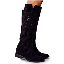 PG1 Botas caladas sobre una cuña negra oculta Lara negro