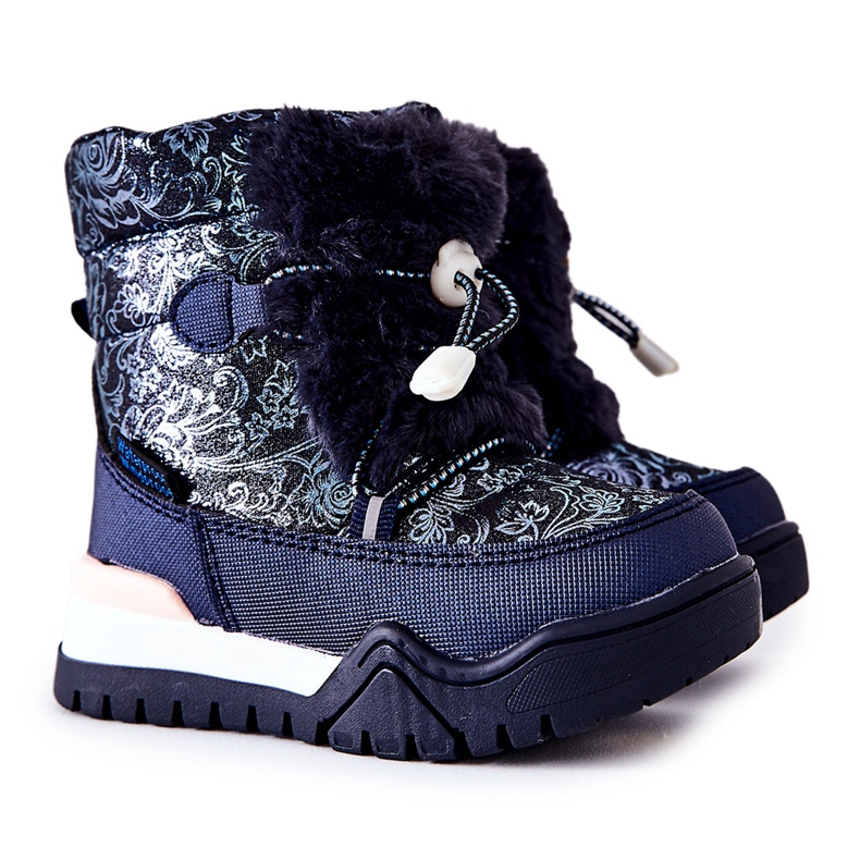 PJ2 Botas de nieve cálidas para niños con piel azul marino Dessa blanco