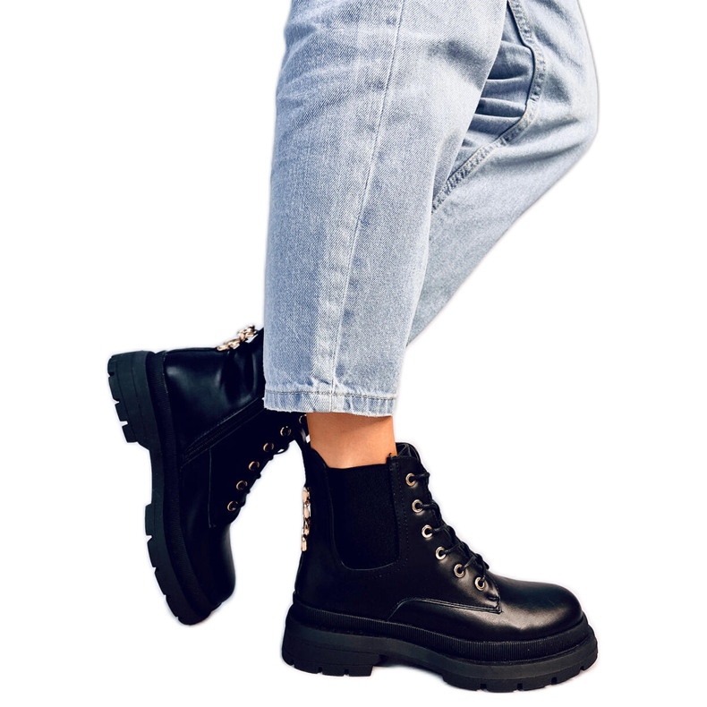 Botas de cordones con cadena Clumsy Black negro