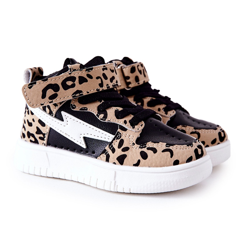 FR1 Zapatillas de deporte altas para niños Bartnie negro y beige blanco marrón