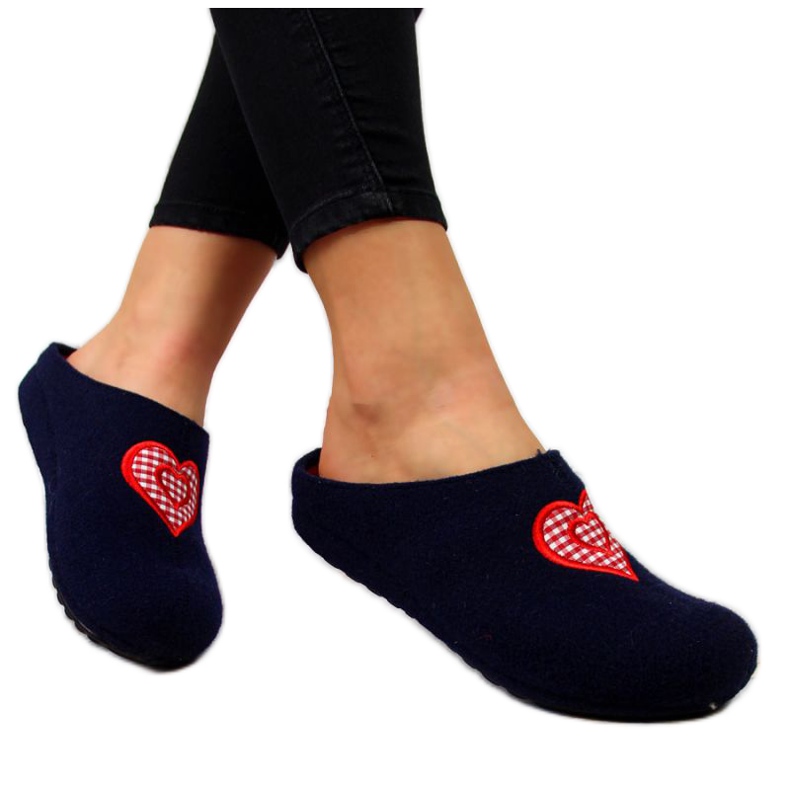 Zapatillas de casa con corazón Panto Fino W INT1631 azul marino