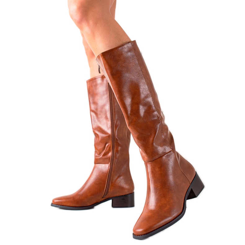 Diamantique Botas marrones clásicas con cuero ecológico marrón