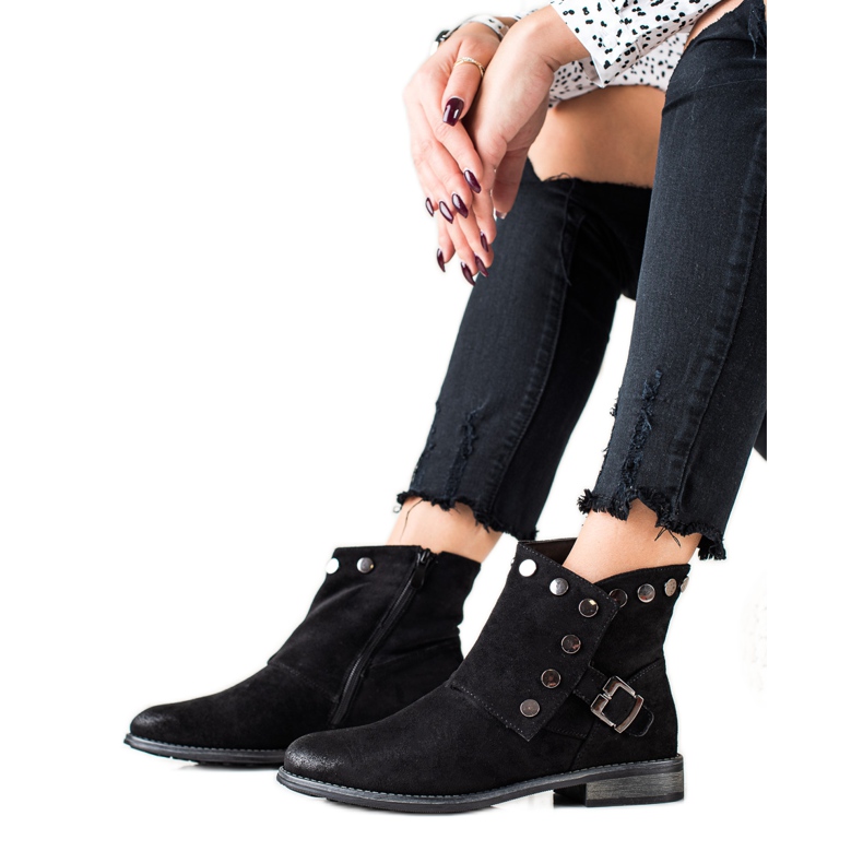 W. Potocki Botines de ante con adornos de Potocki negro W. Potocki Botines de ante con adornos de Potocki negro