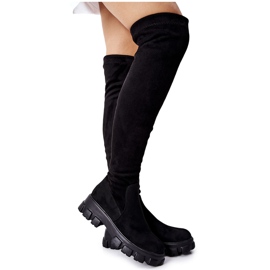 PW2 Botas de gamuza sobre la rodilla con cremallera negra Creen negro PW2 Botas de gamuza sobre la rodilla con cremallera negra Creen negro