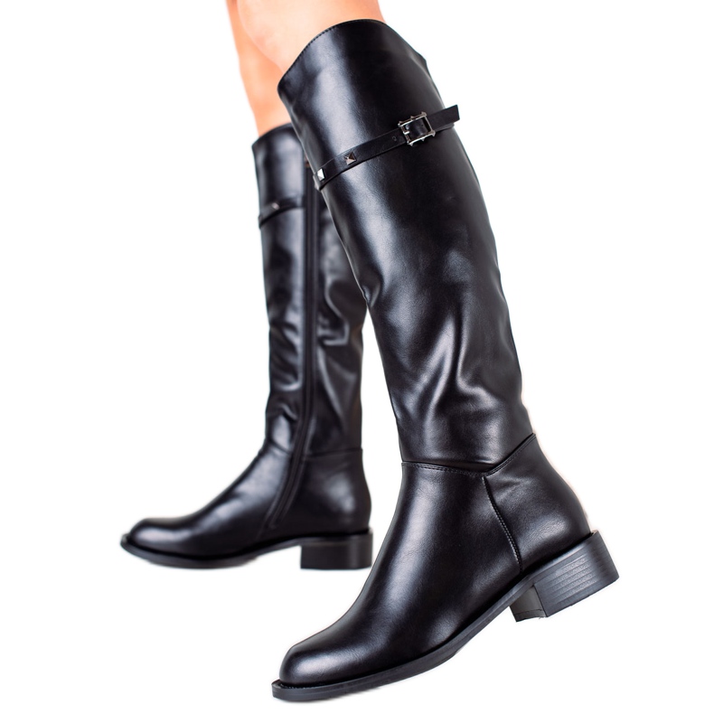 Goodin Botas elegantes con cuero ecológico negro