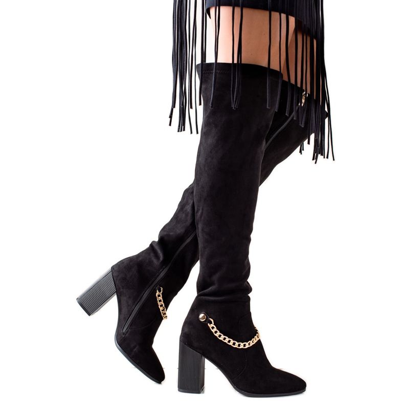 Goodin Botas altas de ante con cadena negro