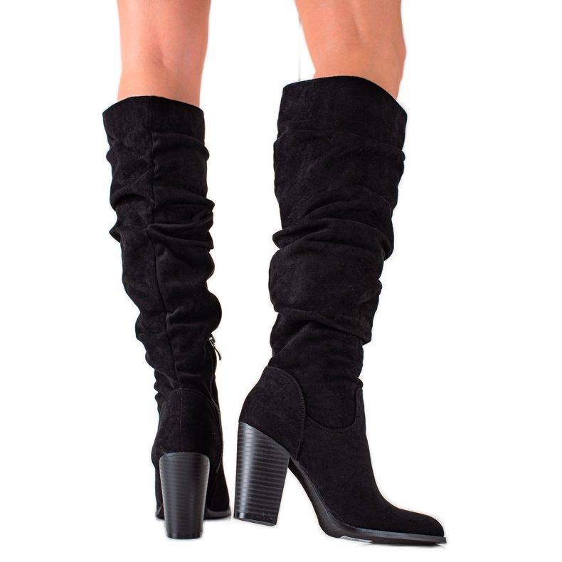 TRENDI Botas de tacón alto con parte superior con volantes negro TRENDI Botas de tacón alto con parte superior con volantes negro
