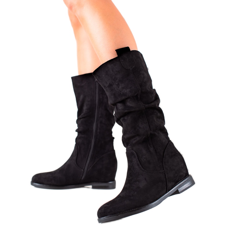 Renda Botas de cuña de ante negro