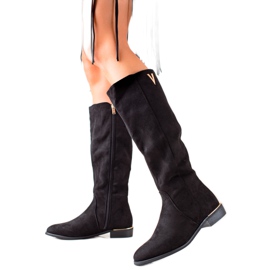 TRENDI Botas de gamuza elegantes negro TRENDI Botas de gamuza elegantes negro