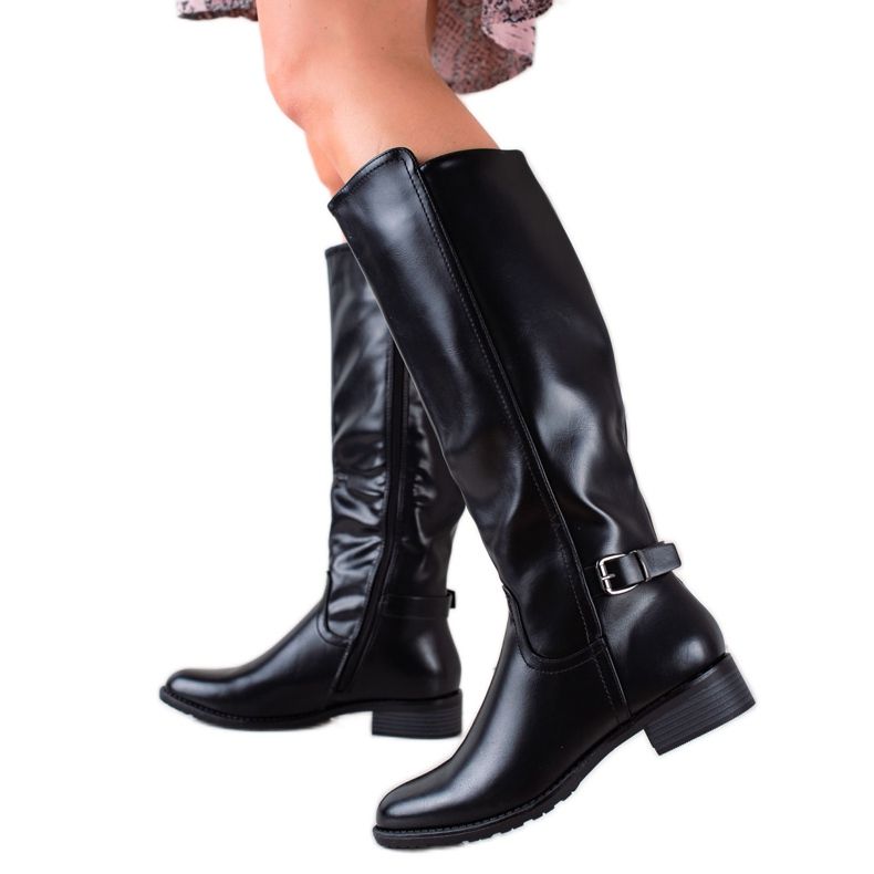 Clowse Botas casuales de cuero ecológico negro