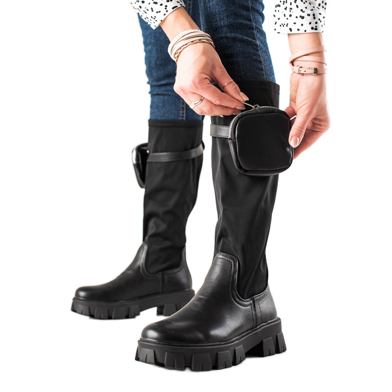 Best Shoes Botas de moda con bolsillo negro