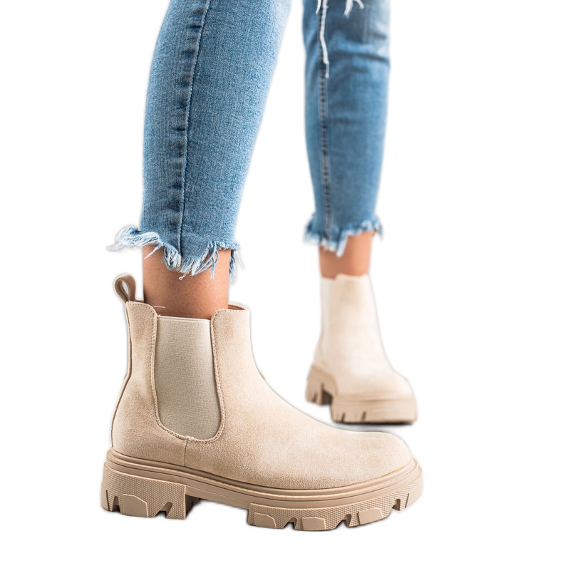 TRENDI Botines Chelsea de ante en la plataforma beige