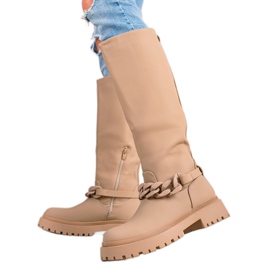 TRENDI Botas beige de moda en la plataforma marrón TRENDI Botas beige de moda en la plataforma marrón