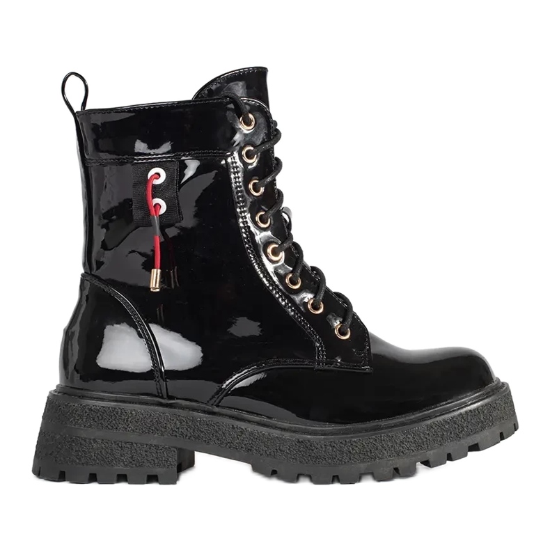 Botines lacados con cordones negro