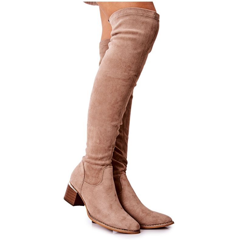 Botas hasta la rodilla para mujer Eco-Suede Khaki Can't Stop beige Botas hasta la rodilla para mujer Eco-Suede Khaki Can't Stop beige