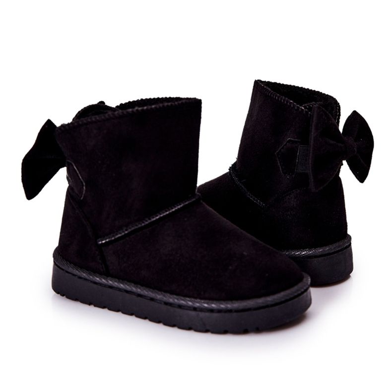 Botas de nieve cálidas para niños Lolila negras con lazo negro Botas de nieve cálidas para niños Lolila negras con lazo negro