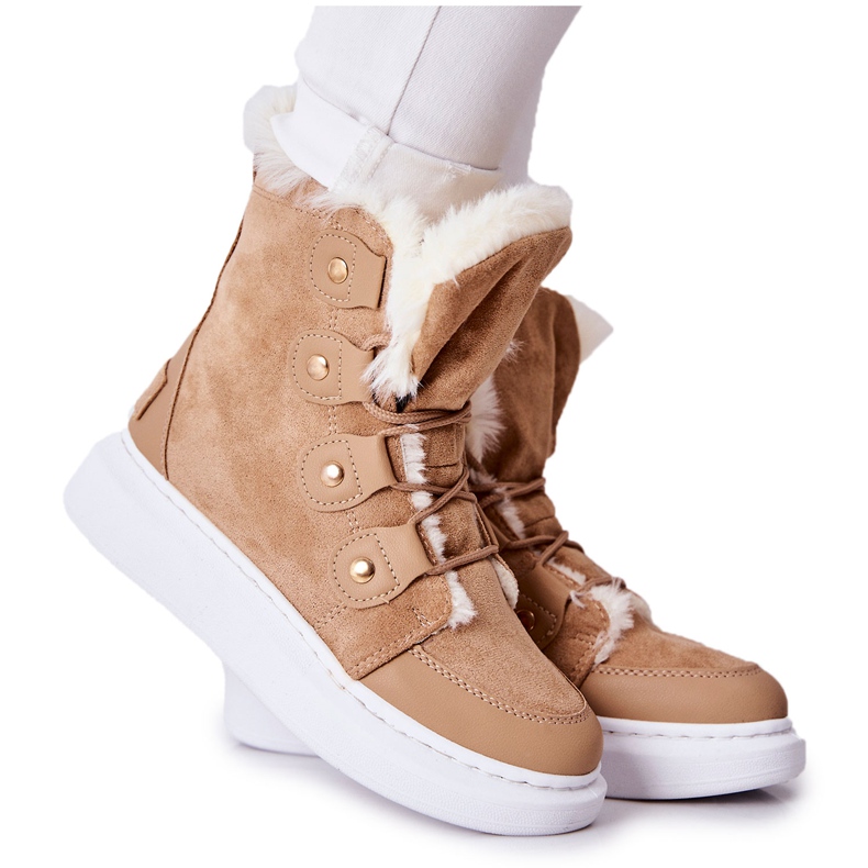 Botas cálidas de lúpulo beige con piel caqui