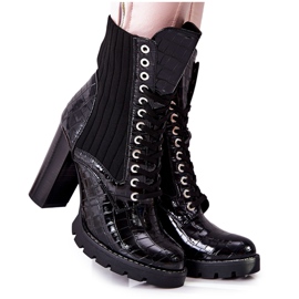 PG1 Botas de mujer en un patrón de cocodrilo de tacón alto Negro Erdogan