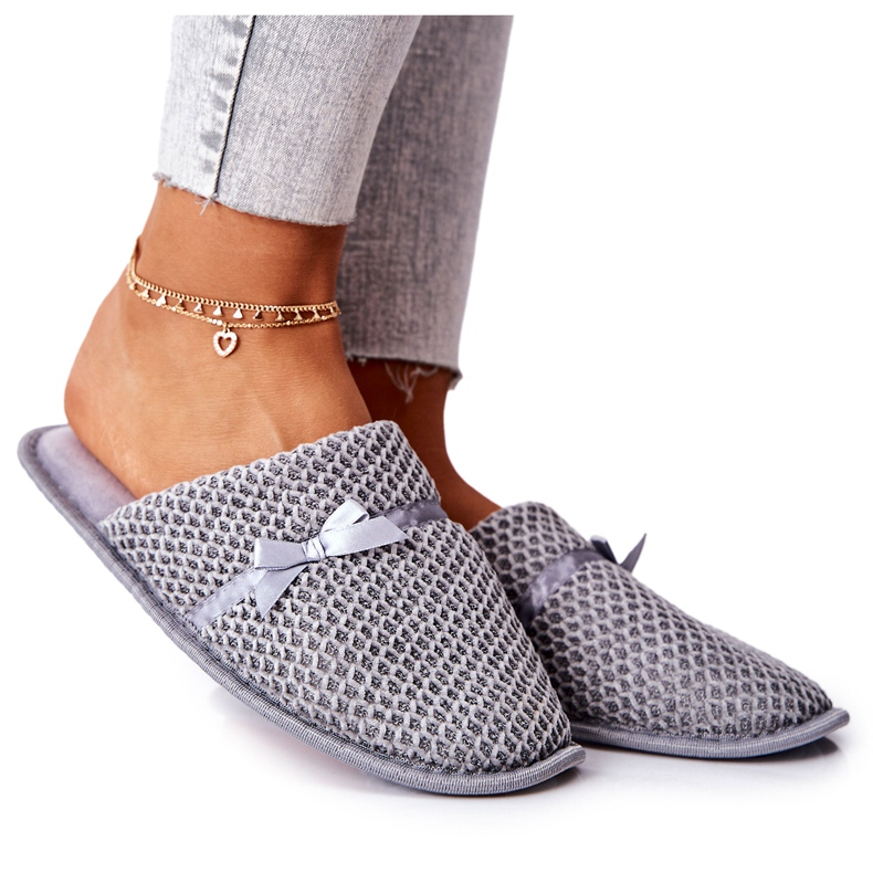 Pantuflas De Mujer Con Lazo Gris Evira