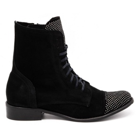 Exquisite Botas de mujer de piel con lentejuelas 1259EX negro