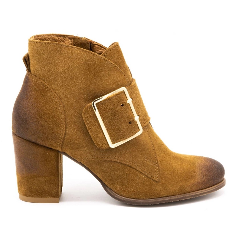 Exquisite Botines de piel para mujer con hebilla de tacón 1262EX camel marrón