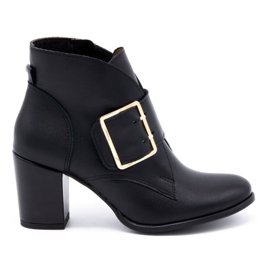 Exquisite Botines de piel para mujer con hebilla de tacón alto 1262EX negro