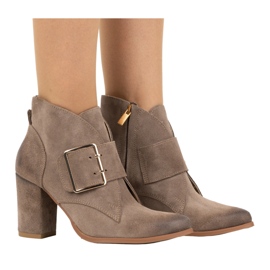 Exquisite Botines de piel para mujer con hebilla de tacón alto 1265EX beige oscuro