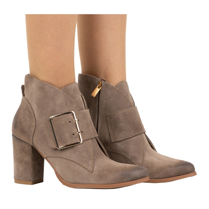 Exquisite Botines de piel para mujer con hebilla de tacón alto 1265EX beige oscuro
