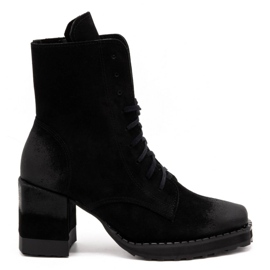 Exquisite Botas de mujer de piel con tacones altos 1287EX negro