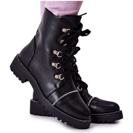 PG1 Botas clásicas de cuero negro Daiane atadas