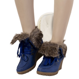 Botas de cuña azul con pelo Callas